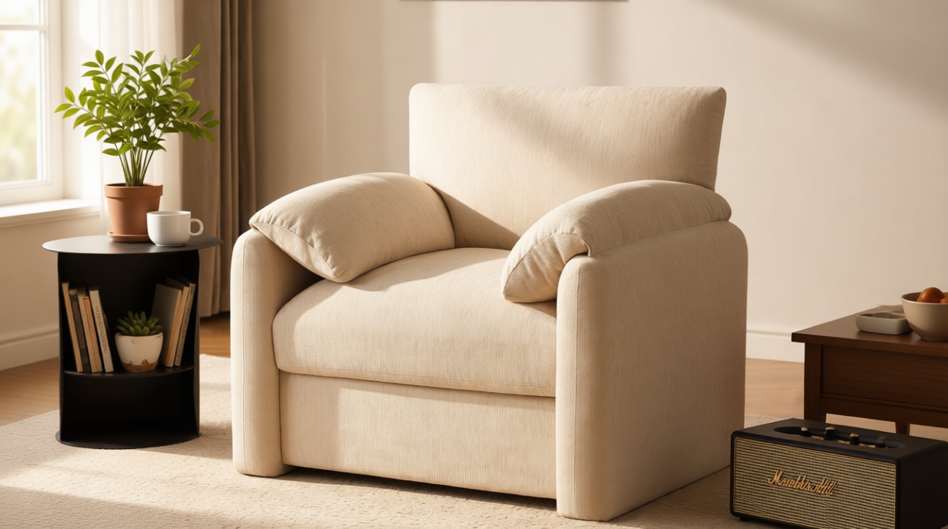 Howjoe Chenille Oversized Armchair, 38.6" Wide Accent Chairs for Living Room & Bedroom Modern Lounge Chair, Upholstered Mid-Century Reading Chair, Comfy Living Room Chair, Single Sofa Chair, Beige