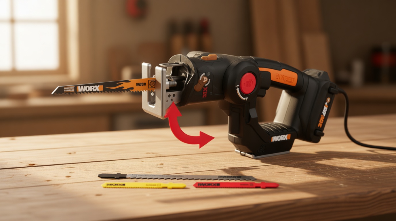 WORX Cordless Reciprocating Saw&Jigsaw, 20V ¾" 2-in-1 Saw, ¾" Stroke Length, 2-in-1 functions, 4 Blades for Different Materials, Compact&Lightweight Design, Battery and Charger Included, PowerShare
