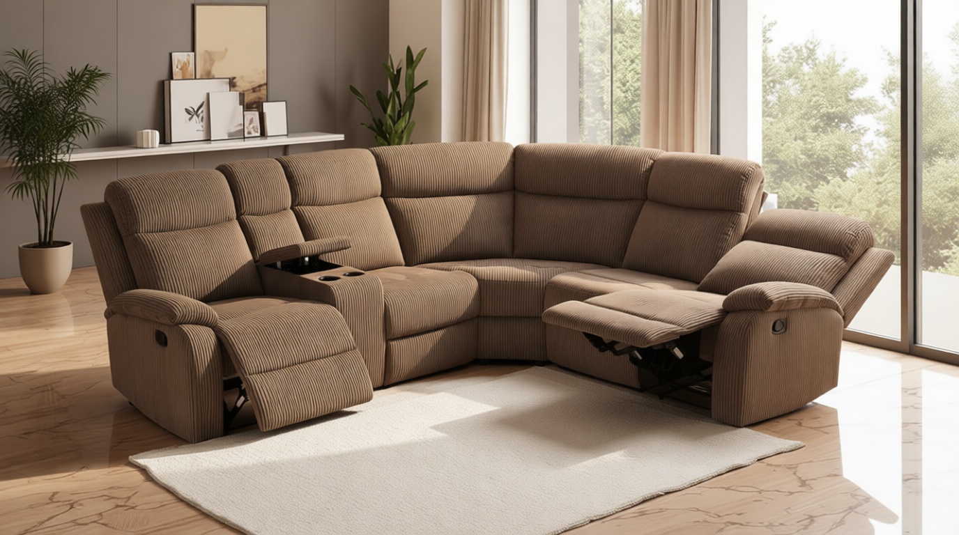 Manual Reclining Sectional Sofa Set, Living Room Furniture Sets, L-Shaped Sectional Sofa Couch, Comfy 5-Seat Corduroy Recliner Couch with Cup Holders/Storage Console for Living Room, Brown#2