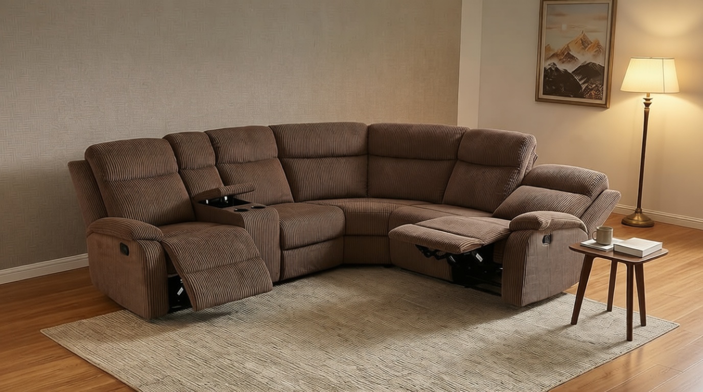 Reclining Sectional Sofa Set with Cup Holders,Hide Storage Recliner Couch Set,Stripe Fabric Living Room Furniture Sets,for Living Room/House/Office(Brown)