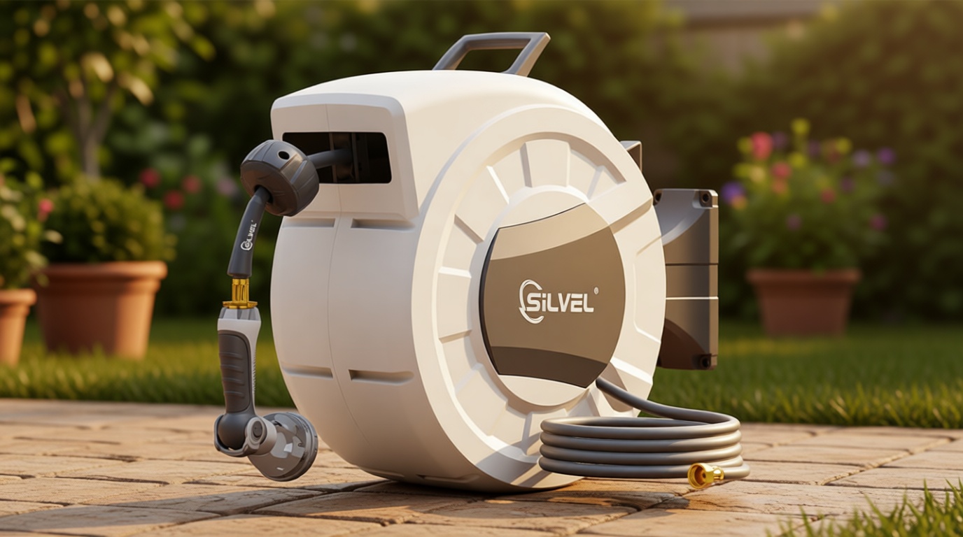 Retractable Garden Hose Reel, 1/2" x 100ft Wall Mount Heavy Duty Automatic Hose Reel with 10 Pattern Nozzle, Any Length Lock & Slow Return System, 180°Swivel Bracket Upgraded UV Resistant,Light Grey Recycled Claim Standard 100