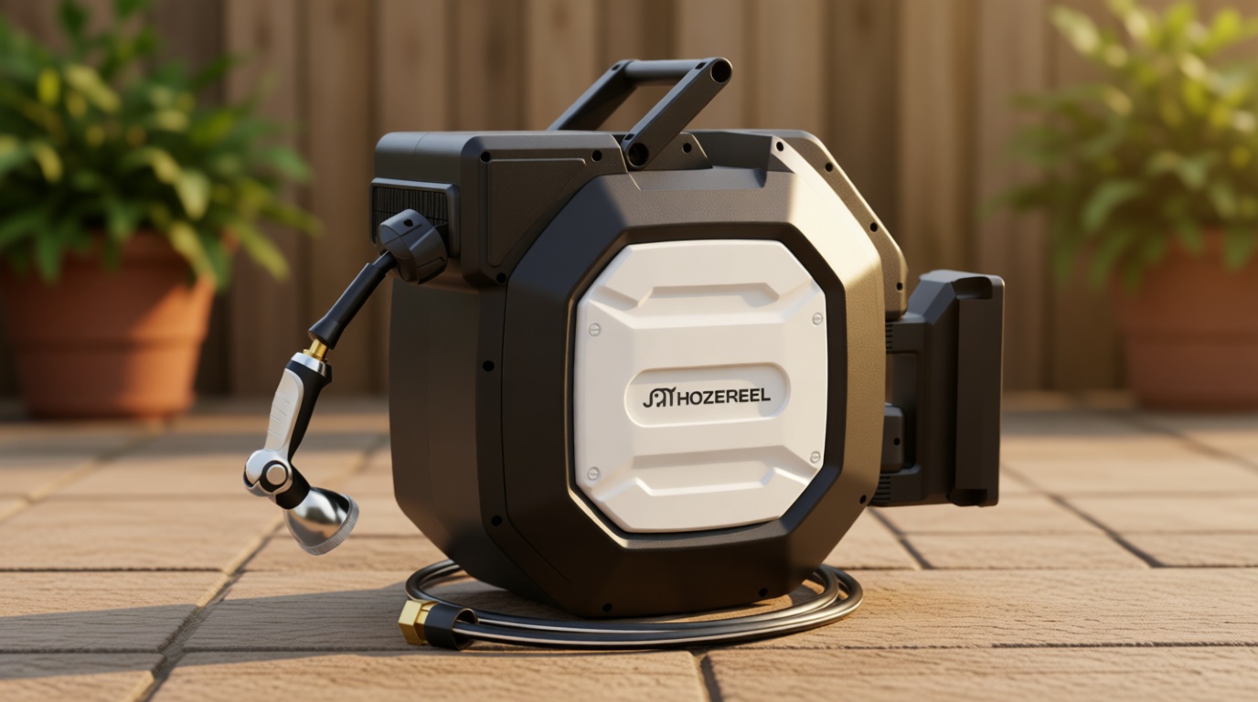 5/8" x 100 ft Heavy Duty Retractable Garden Hose Reel by HOZEREEL, Outdoor Garden Hose Reels - Self Retract Wall Mount Hose Reel Automatic Storage, Any Length Lock, 10 Pattern Nozzle