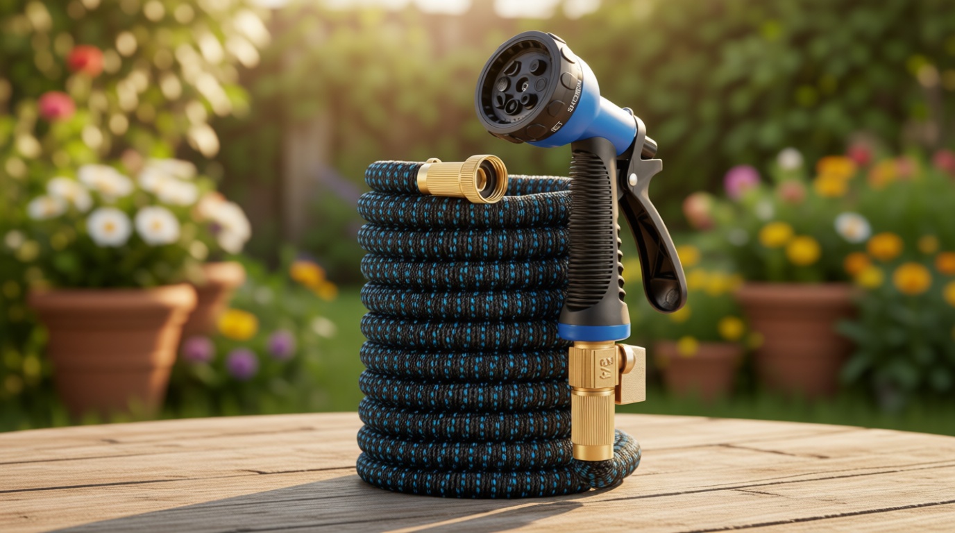 Flexi Hose Expandable Garden Hose with 8 Function Nozzle, 100FT - Lightweight Retractable Garden Hose, Water Hose - No-Kink Flexibility, 3/4 Inch Solid Brass Fittings and Double Latex Core