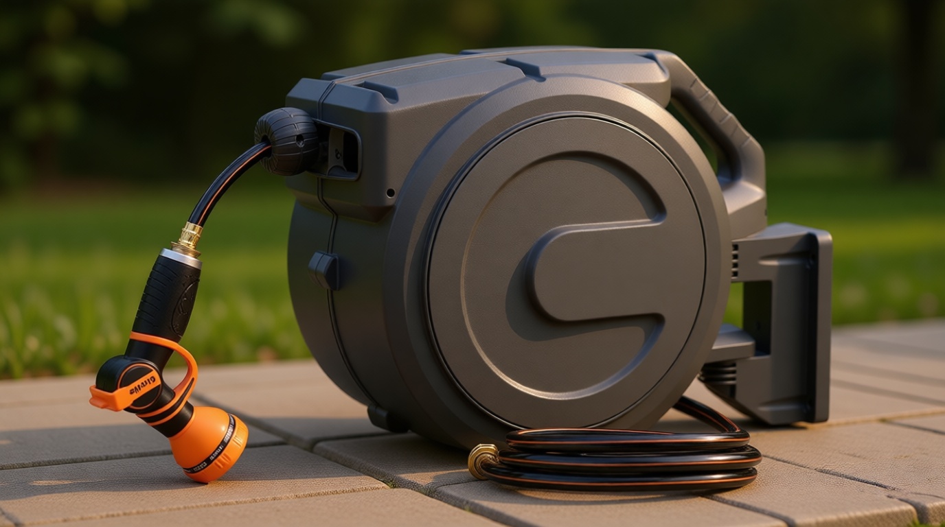 Giraffe Tools Hose Reel 1/2‘’ 78 ft, Heavy Duty Retractable Garden Hose Reel with Any Length Lock, Slow Return System, Wall Mounted and 180 Deg Swivel Bracket