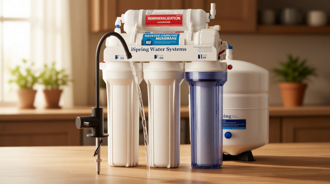 iSpring RCC7AK-BLK, NSF/ANSI 58 Certified, Alkaline 6-Stage Reverse Osmosis System with Stylish Black RO Faucet, pH+ Remineralization RO Water Filter System Under Sink