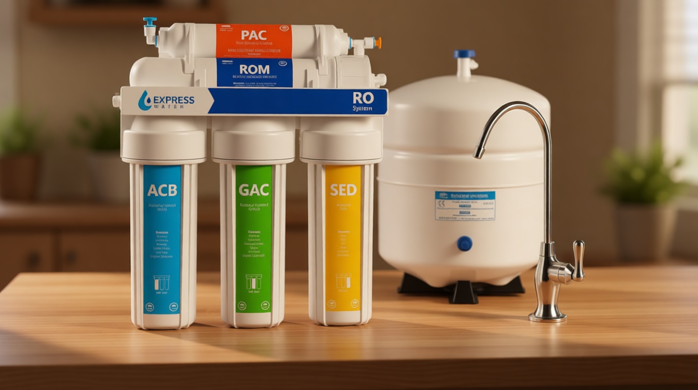 Express Water RO5DX Reverse Osmosis Filtration NSF Certified 5 Stage RO System with Faucet and Tank – Under Sink Water Plus 4 Filters – 50 GPD, 14 x 17 x 5, White