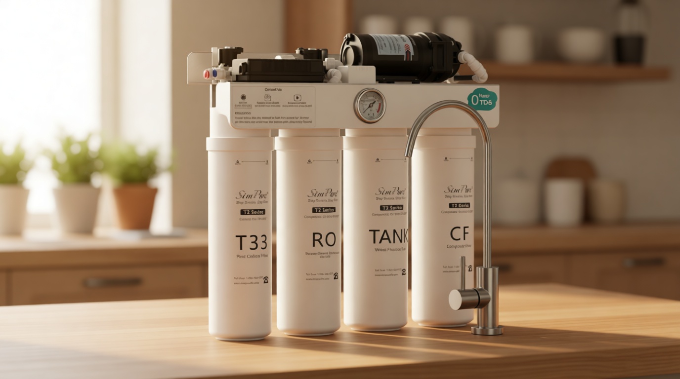 SimPure T2-600T Reverse Osmosis Water Filter System, Clear Water Near 0 TDS, NSF/ANSI 58 Certified, Built-in Pressure Tank Filter, UV, 600 GPD 8 Stage RO Filtration 2:1 Pure to Drain Ratio