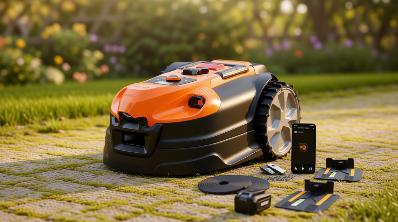 LawnMaster OcuMow™ VBRM701YAMIDR Perimeter Wire Free Robot Lawn Mower Cuts 1/6 Acre Optical Navigation,Obstacle Avoidance Auto-Charging Station, No Go Function, WiFi & Bluetooth Connection APP Control