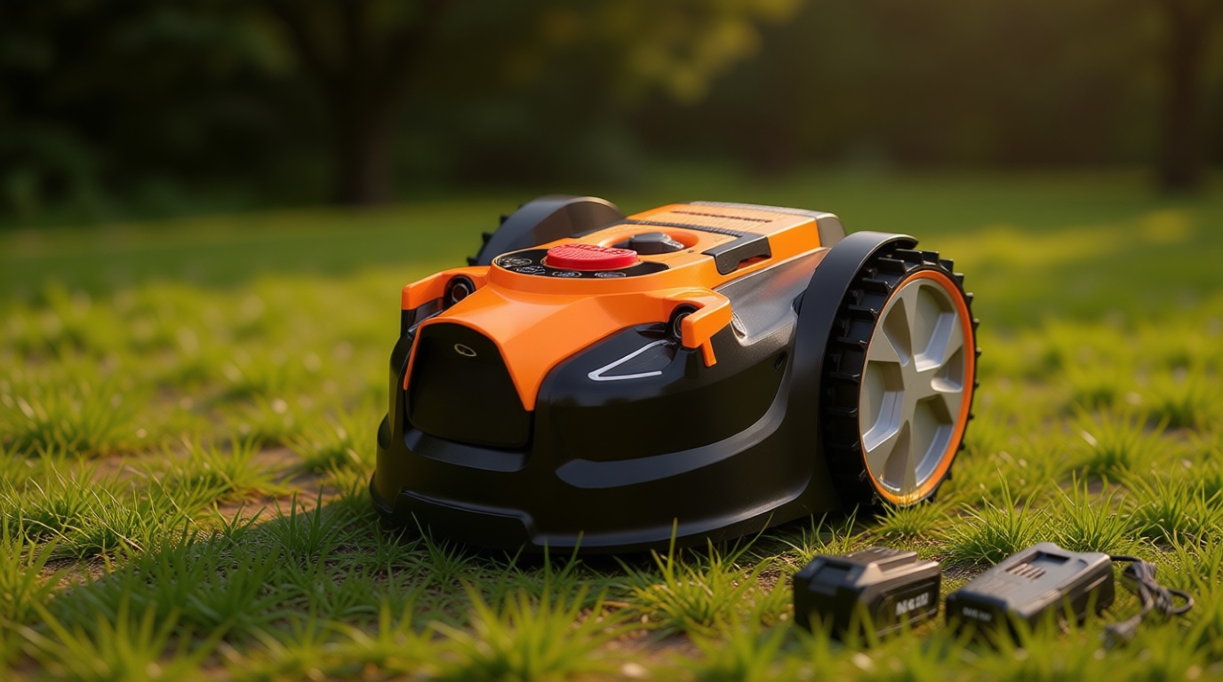 LawnMaster OcuMow™ Perimeter Wire Free Robot Lawn Mower Cuts Small Lawns 1000-2000 Square Feet with Optical Navigation, Obstacle Avoidance, Low Noise and No Go Function