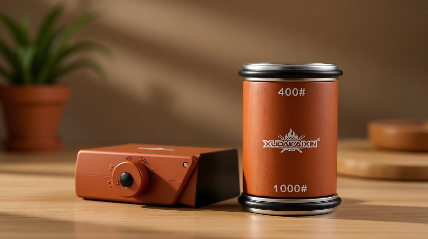 The Innovative Knife Sharpener - Patented Multi-Angle Premium Rolling Knife Sharpener with Extra Replacement Head for Chef's, Fruit, and All Steel Knives (Brown)