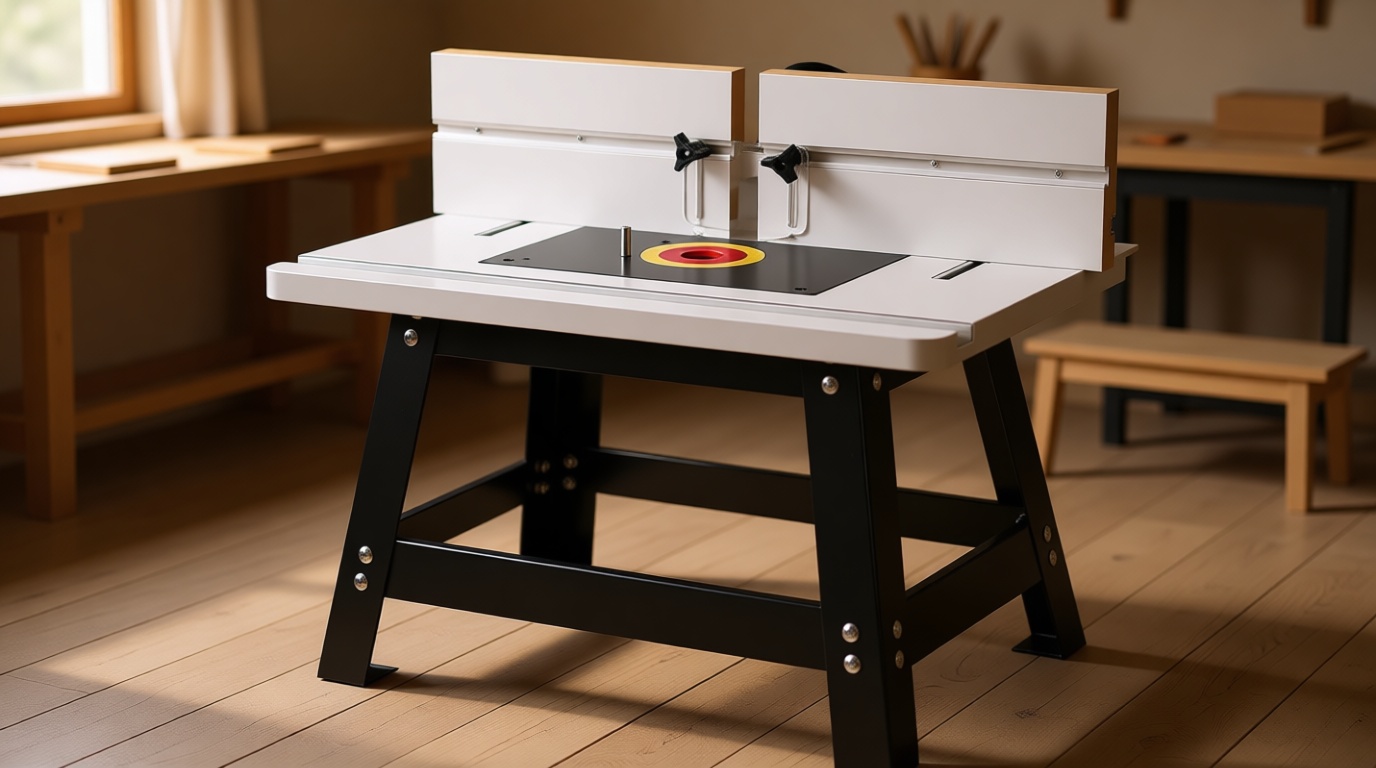 VEVOR Benchtop Router Table, 24 in x 15.7 in, Bench Top Routing Table with Adjustable Fence, MDF Top, Sturdy Metal Base, 2-1/2 in Dust Collection Port, Compatible with Routes & Various Drill Bits