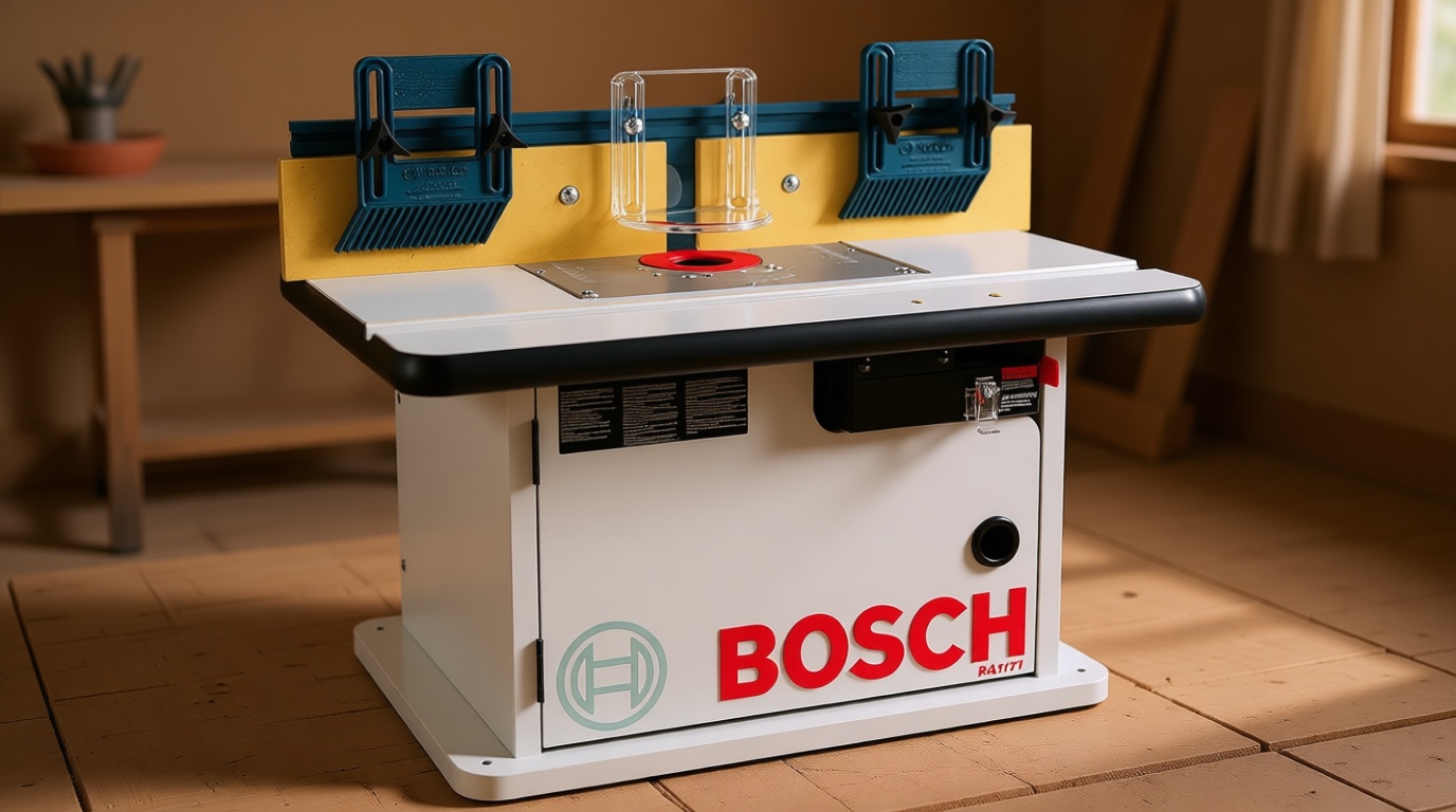 BOSCH RA1171 25-1/2 in. x 15-7/8 in. Benchtop Laminated MDF Top Cabinet Style Router Table with 2 Dust Collection Ports