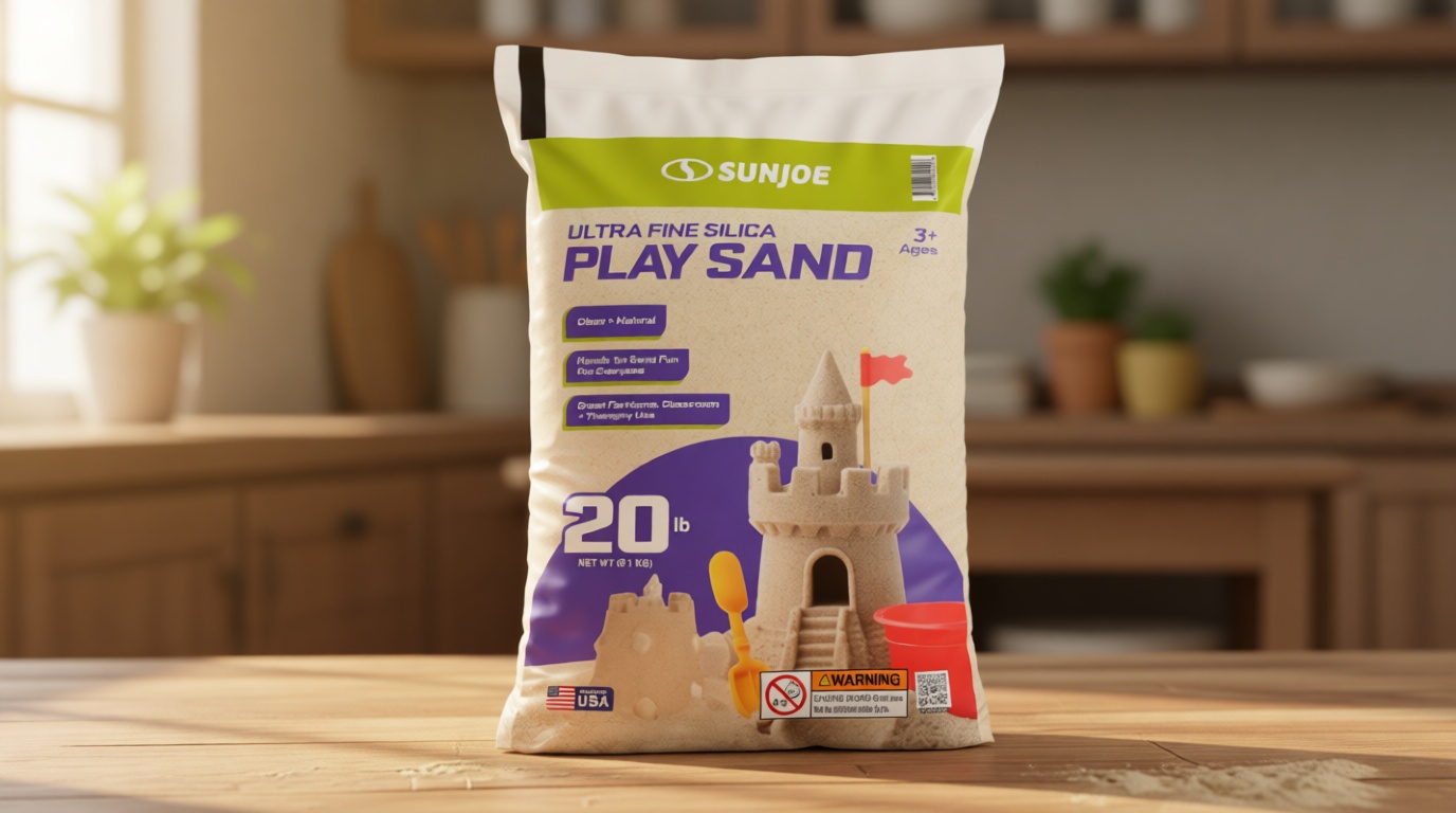 Sun Joe Silica Play Sand for Sandbox, Sensory Table & Garden Spaces, Ultra Fine, 20 Lb Bag - Indoor and Outdoor Natural Craft Accessory for Molding, Digging, Sculpting and Gardening, PLYSAND20