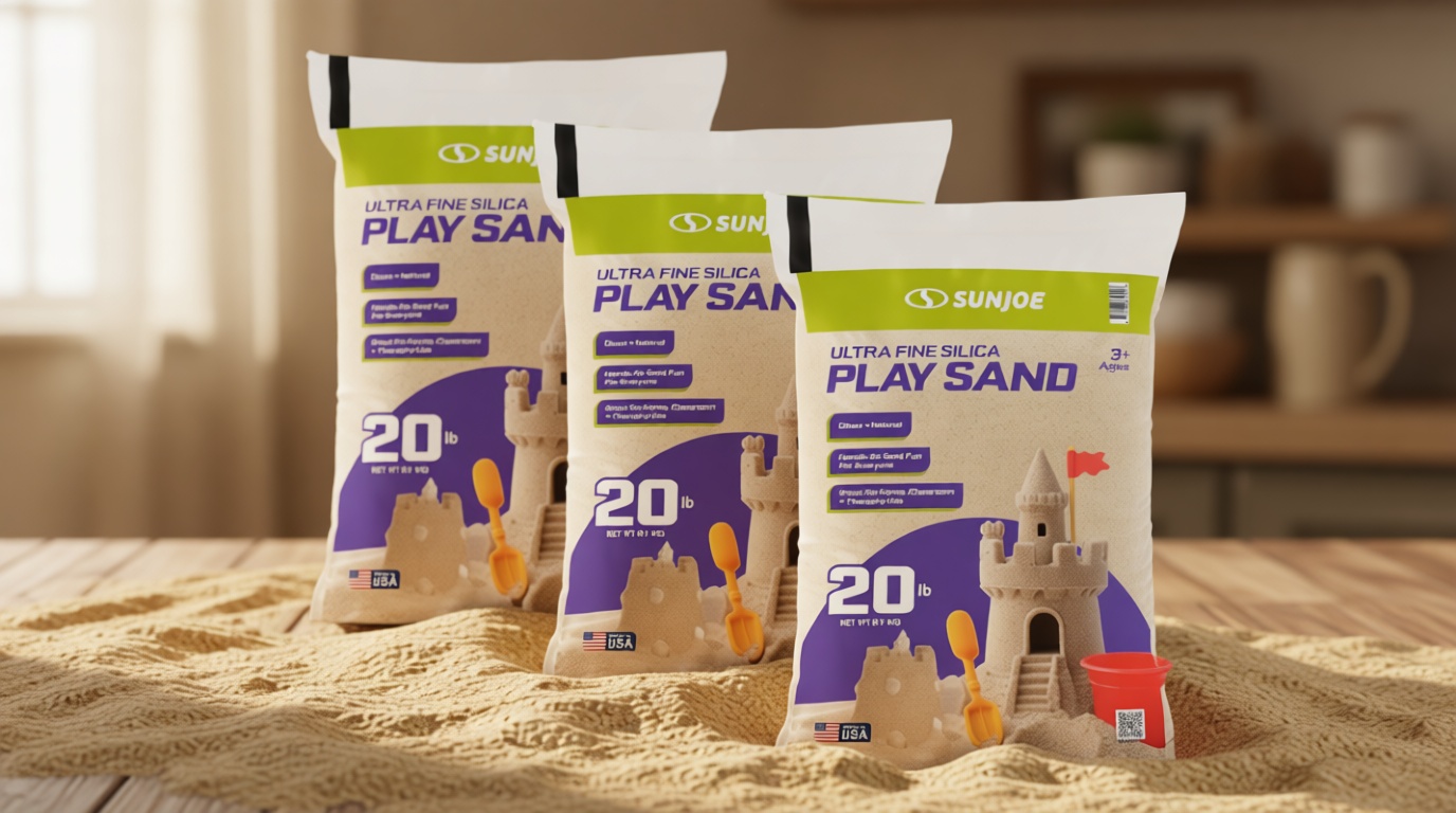 Sun Joe 3 Pack Silica Play Sand for Sandbox, Sensory Table & Garden Spaces, Ultra Fine, 20 Lbs - Natural Craft Accessory for Molding, Digging & Sculpting - Ideal for Indoor and Outdoor Use