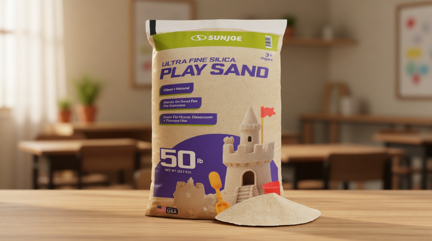 Sun Joe Silica Play Sand for Sandbox, Sensory Table & Garden Spaces, Ultra Fine, 50 Lb Bag - Indoor and Outdoor Natural Craft Accessory for Molding, Digging, Sculpting and Gardening, PLYSAND50