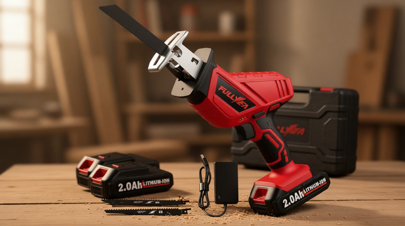FULLYEA Reciprocating Saw Cordless, 0-3500SPM Variable Speed Reciprocating Saws with 2 * 2.0 Ah Battery & 4 Saw Blades, Tool-Free Blade Change, Electric Saws for Metal Wood Plastic Cutting