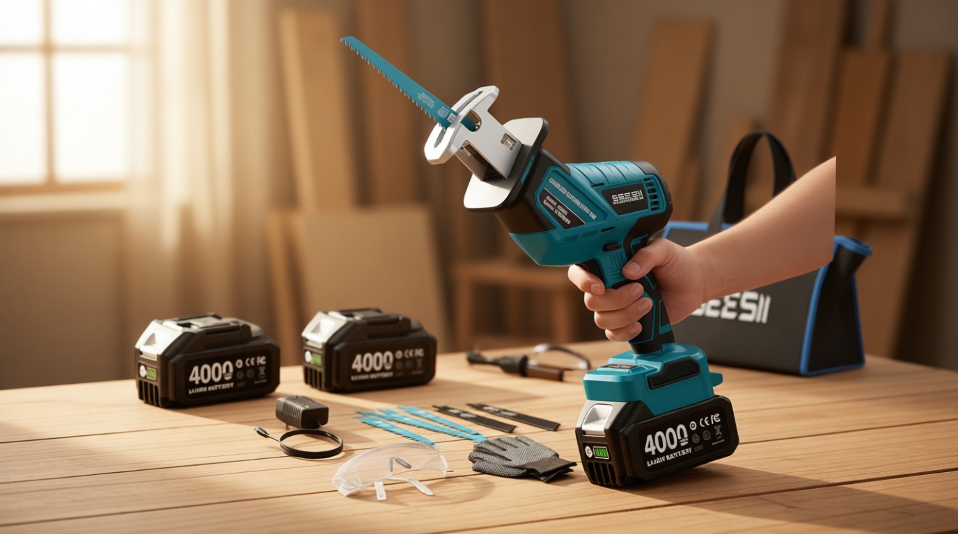 SEESII Reciprocating Saw Cordless, Variable Speed 3500 RPM Brushless Motor with 6 Saw Blades, 2 x 4.0Ah Batteries, LED Light, Tool‑Free Blade Change, Portable for Wood PVC Cutting