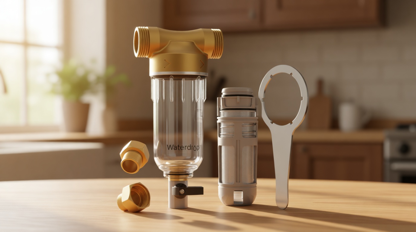 Waterdrop Spin Down Sediment Filter, Backwash Whole House Water Filter System for Well Water, 40-50 Micron, 1" MNPT + 3/4" FNPT + 3/4" MNPT, Traps Sand, BPA Free, WD-RPFK