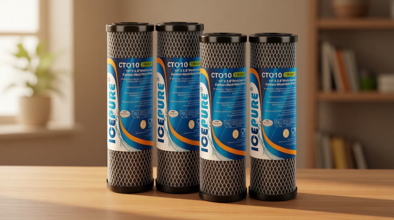 ICEPURE 1 Micron 2.5" x 10" Whole House CTO Carbon Sediment Water Filter Cartridge Compatible with DuPont WFPFC8002, WFPFC9001, SCWH-5, WHCF-WHWC, WHCF-WHWC, FXWTC, CBC-10, RO Unit, Pack of 4