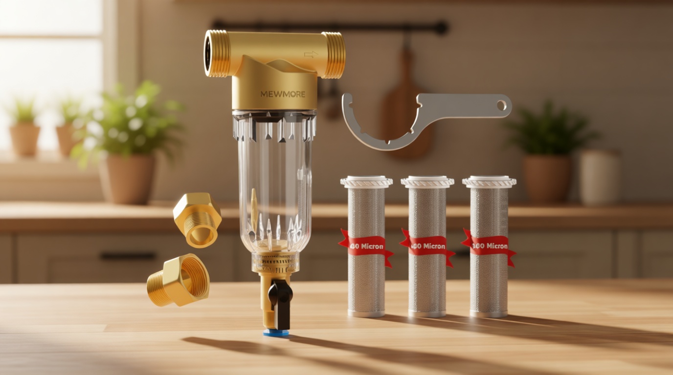 WHC40 Sediment Filter, 40 & 100 & 200 Micron Reusable Spin Down Sediment Water Filter, Whole House Water Filter for Well Water, Home Pre-filtration System, 1" MNPT + 3/4" FNPT + 3/4"MNPT