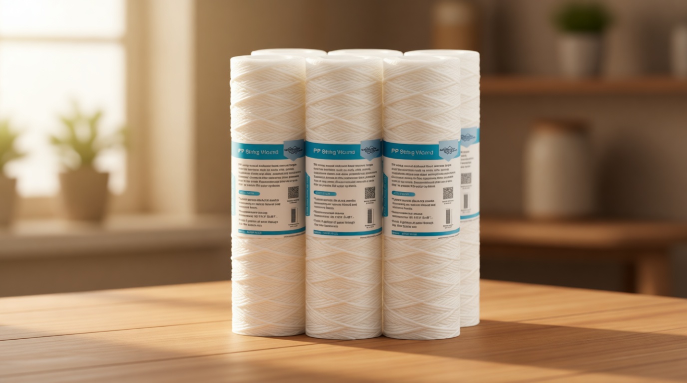 Membrane Solutions 5 Micron 10"x2.5" String Wound Whole House Water Filter Replacement Cartridge Universal Sediment Filters for Well Water - 6 Pack