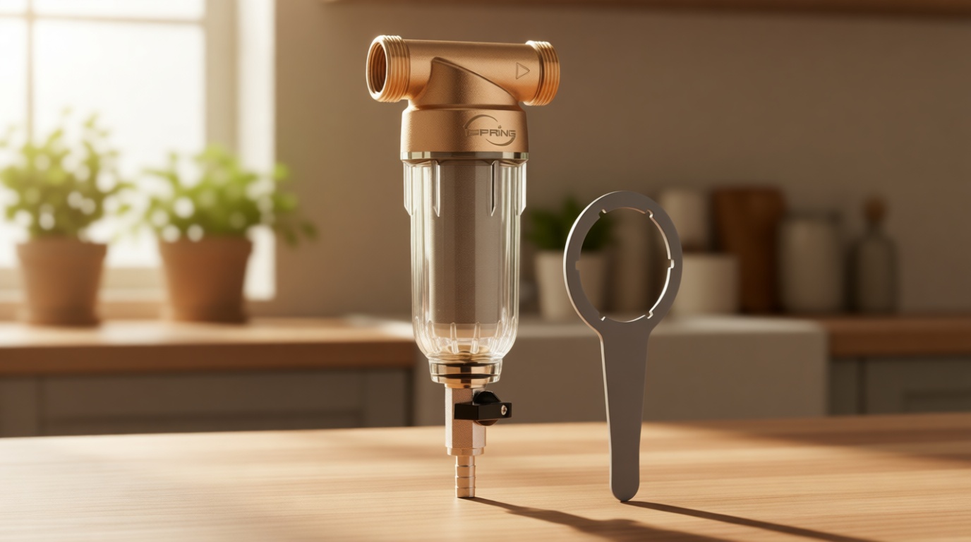 iSpring WSP-50 Spin Down Sediment Water Filter, Whole House Reusable Flushable Prefilter for Well Water, 50-Micron, 1" MNPT + 3/4" FNPT, Lead-Free Brass