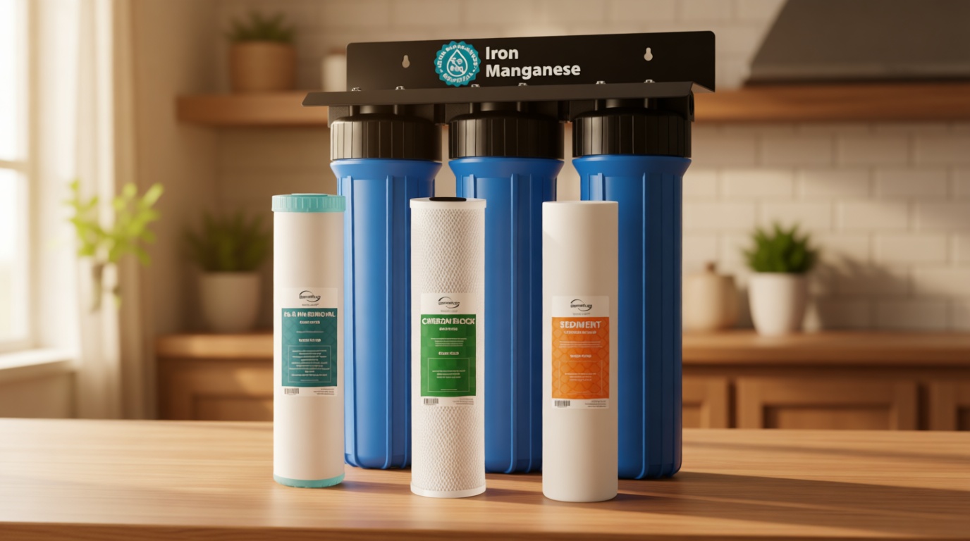 iSpring Whole House Water Filter System, Reduces Iron, Manganese, Chlorine, Sediment, Taste, and Odor, 3-Stage Iron Filter Whole House, Model: WGB32BM