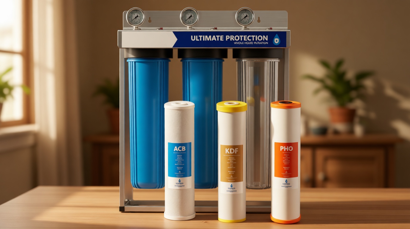 Express Water 3-Stage Whole House Water Filter System, Reduces Heavy Metals, Scale, Chloramine, Chlorine, PFAs, Lead & Arsenic, Free-standing Stainless Steel Frame & 3 Pressure Gauges