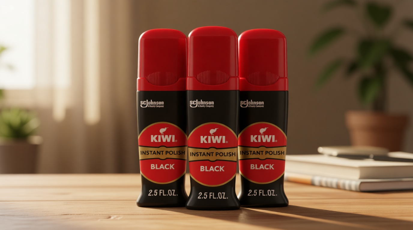KIWI Kiwi Instant Shine & Protect Liquid Shoe Polish, Black, 1 Bottle with Sponge Applicator, 2.5 oz, Pack of 3