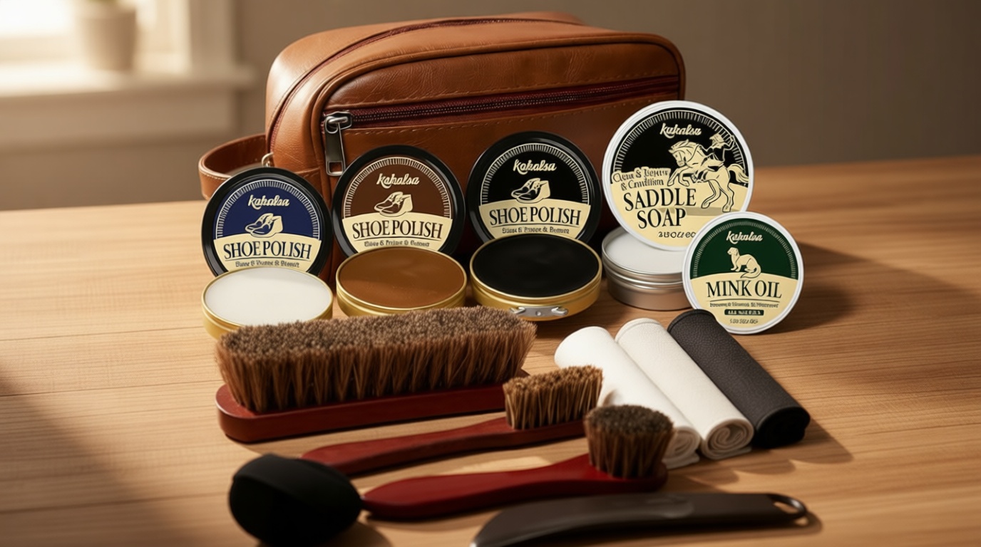 Kakalsa Shoe Shine Kit, Mens Gifts Ideas - 15PCS Shoe Polish Kit with Saddle Soap, Mink Oil, 3 Shoe Polishes, 3 Shoe Brushes and more, All-inclusive Leather Care Kit for Leather Shoe Boot Cleaning and Care