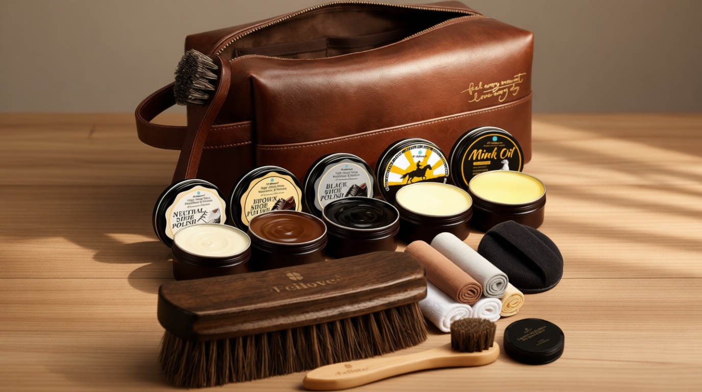 Feilove Shoe Care Kit – 16-in-1 Leather Shoe Polish, Cleaning & Conditioning Kit with Saddle Soap & Mink Oil – Black/Brown/Neutral Shoe Polish, 3 Horsehair Brushes – Premium Storage Bag – Gift for Men & Women