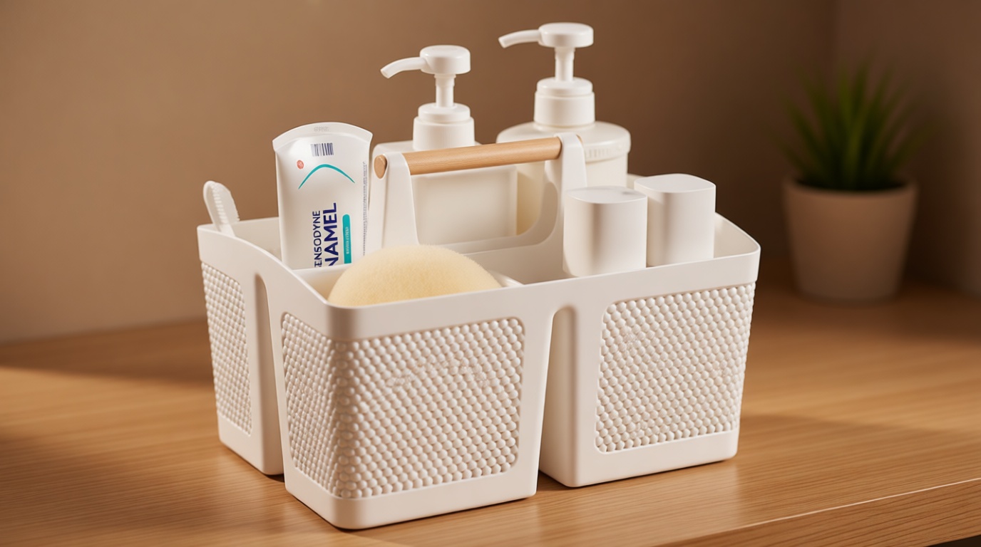 rejomiik Portable Shower Caddy Basket Plastic Cleaning Caddy Organizer Storage Tote with Handle for Bathroom, College, Dorm Room Essentials, White