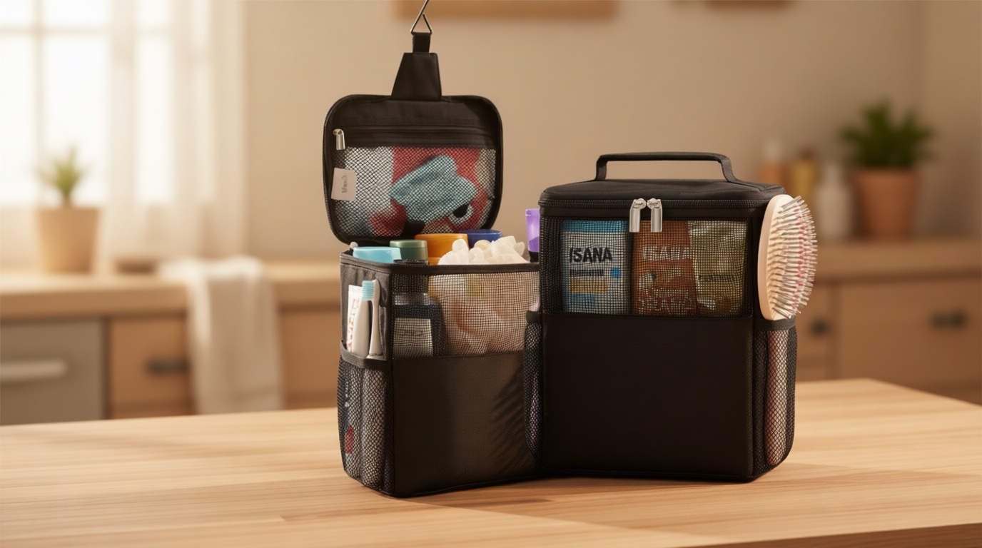 Lifewit Shower Bag Mesh Shower Caddy Portable College Dorm Room Essentials Tote Bag for Bathroom, Gym, Travel, Camping Quick Dry Hanging Shower Organizer Basket Toiletry Bag, Medium, Black