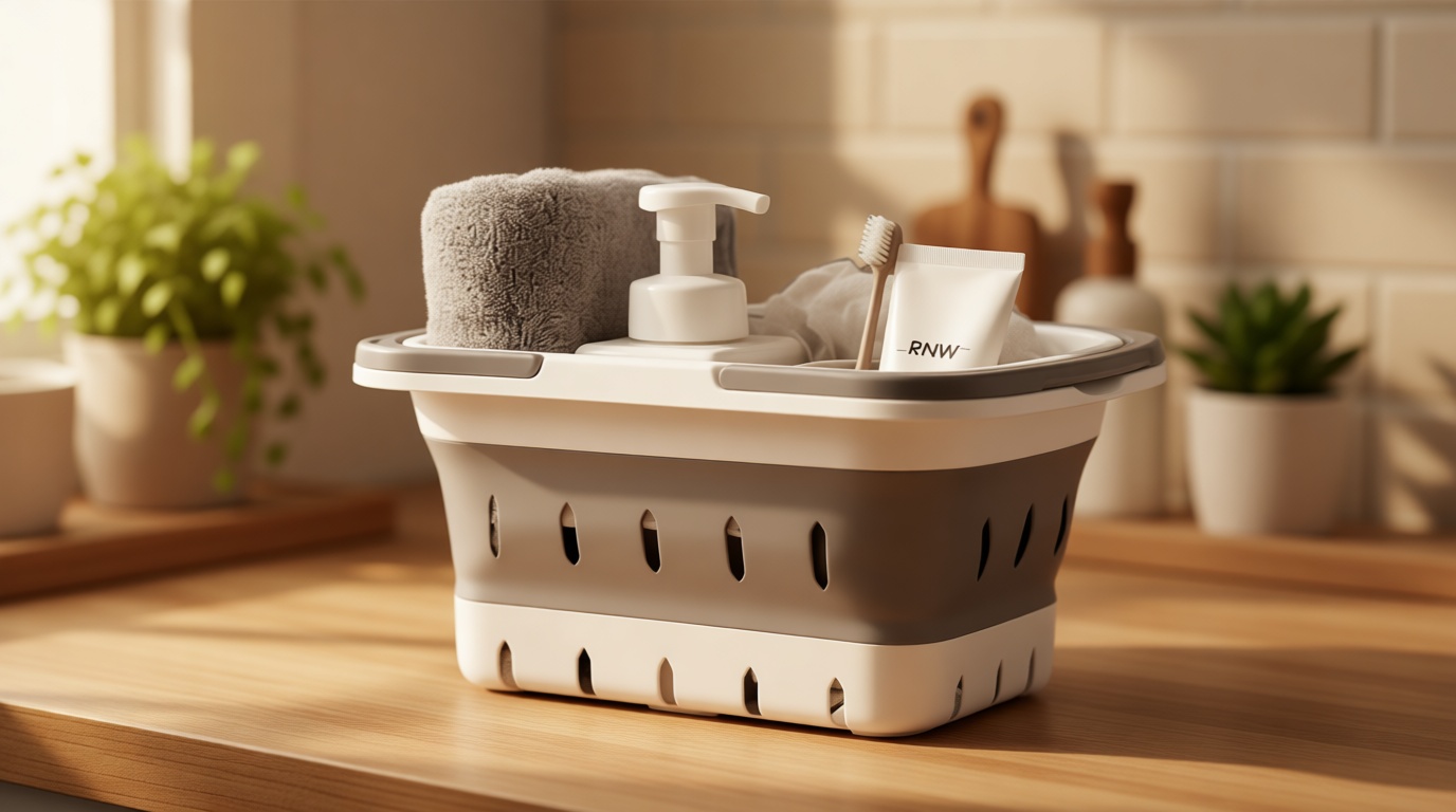 Portable Shower Caddy Tote, Plastic Storage Collapsible Caddy Basket with Handles, Box Organizer Bin for Bathroom, Kitchen, College Dorm,Gym (Grey 1 pack)