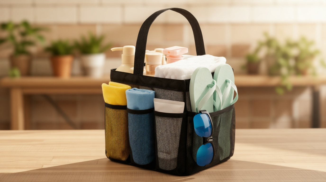 Mesh Shower Caddy Portable for College Dorm Room Essentials for Girls with 9 Pockets,Large-Capacity Shower Basket,Quick Dry Toiletry Tote Bag for Women,Outdoor Gym,Travel,Swim,Beach Camping Essentials