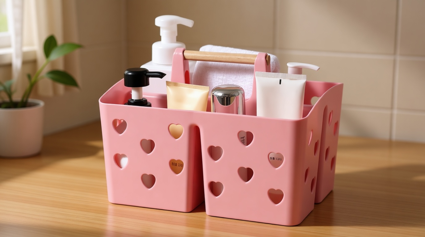 Anyoifax Portable Shower Caddy Plastic Shower Basket Organizer Divided Bathroom Caddy Storage Cleanning Caddy Tote with Handle for College, Dorm Room, Kitchen, Pink