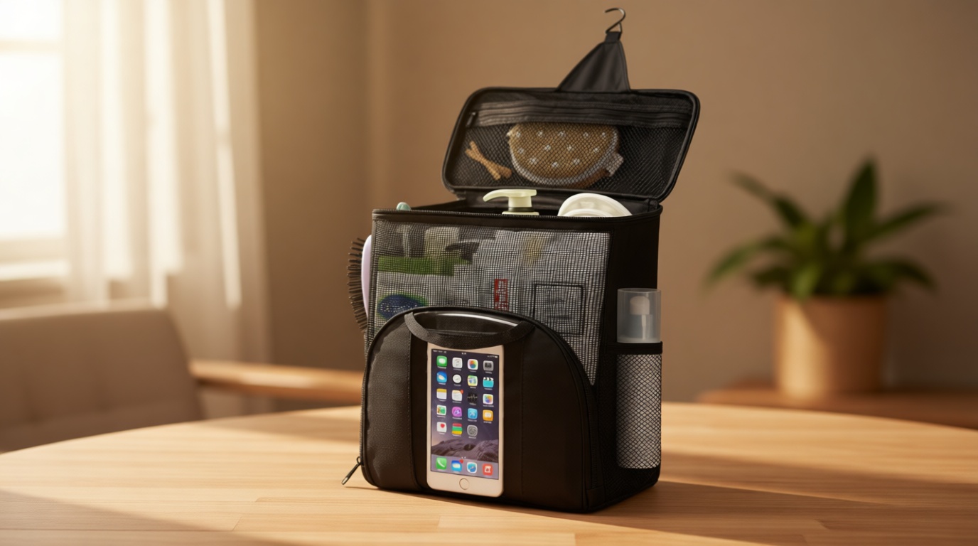 Attmu Mesh Shower Caddy Portable Dorm Tote Bag, Quick Dry Hanging Toiletry Bag, Large Capacity Shower Bag for College Dorm Room Essentials for Boys and Girls for Bath Camping (Black)