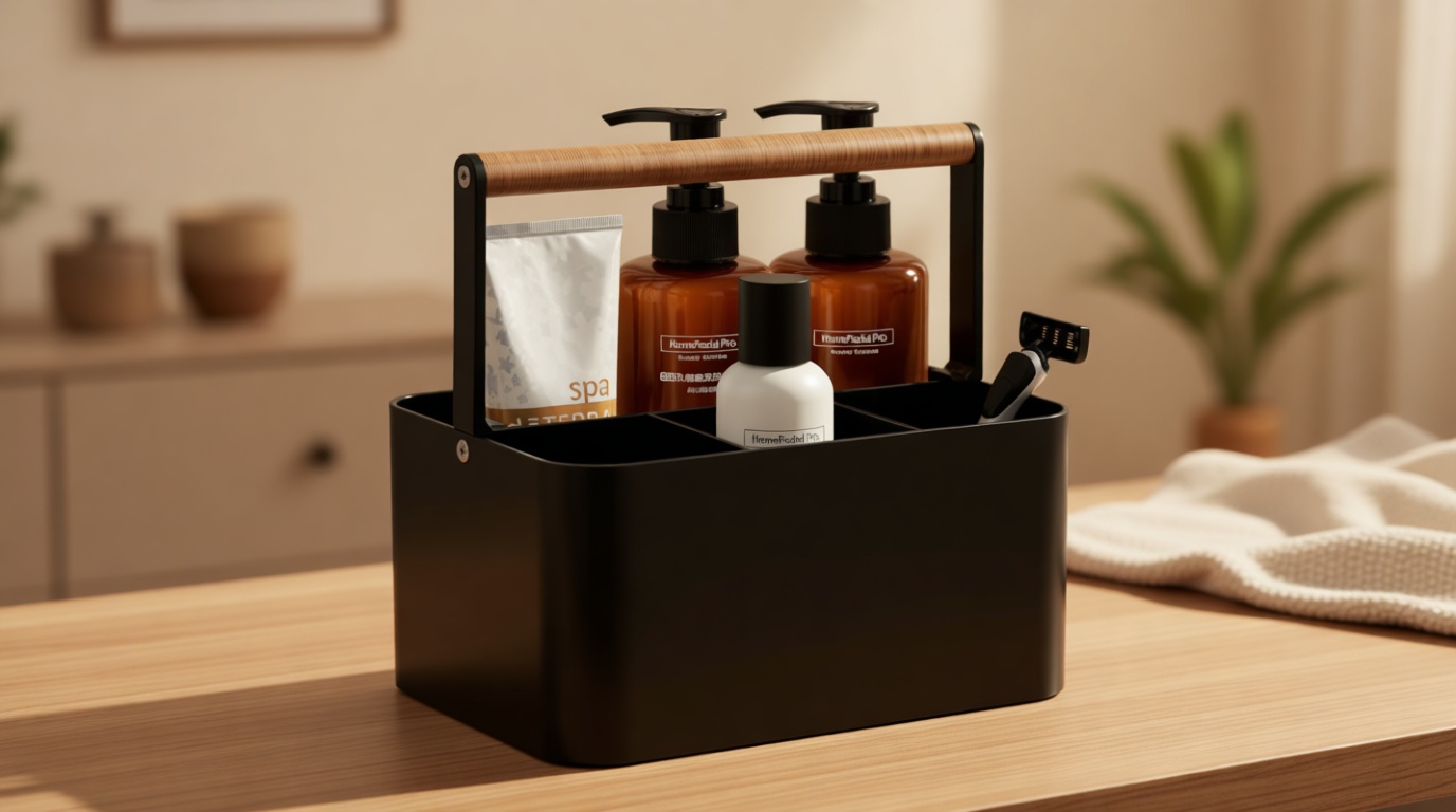 BYUNER Portable Shower Caddy Dorm: Bathroom Caddy Organizer with Handle and Adjustable Dividers,Plastic Shower Basket for Toiletry,Makeup,Vanity,Shower Storage Tote for College, Cleaning Caddy, Black