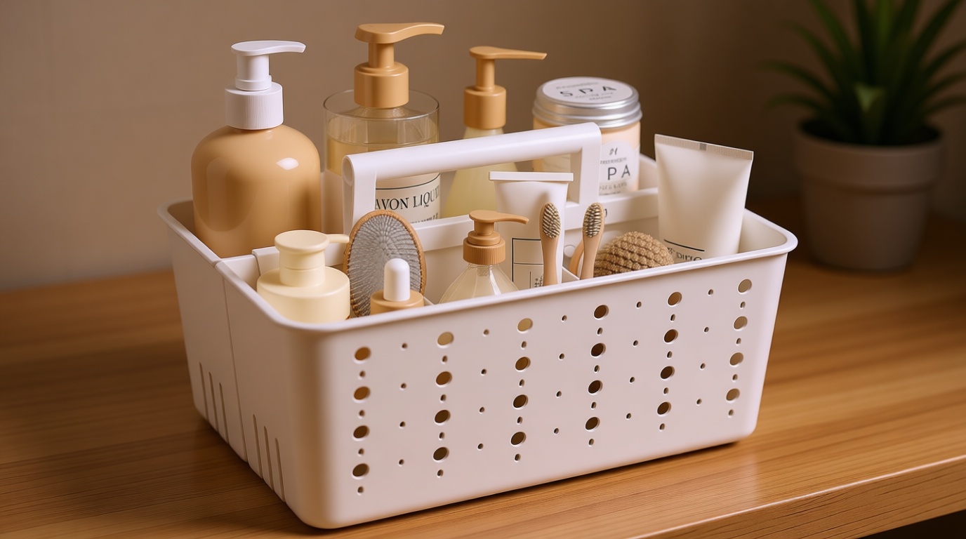 Lifewit Shower Caddy Portable, Cleaning Supplies Caddy Organizer with Handle and Adjustable Dividers, Plastic Shower Basket for Dorm Room Essentials, College, Bathroom, White, 1 Pack