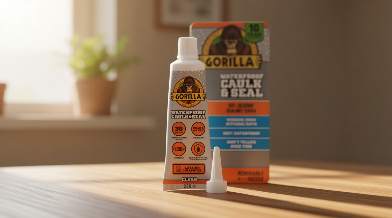 Gorilla 100% Silicone Caulk, Waterproof Sealant, 2.8oz Squeeze Tube (Pack of 1) – Clear -10 Year Mold Resistant Kitchen, Window, Bath, Marine, Door and More