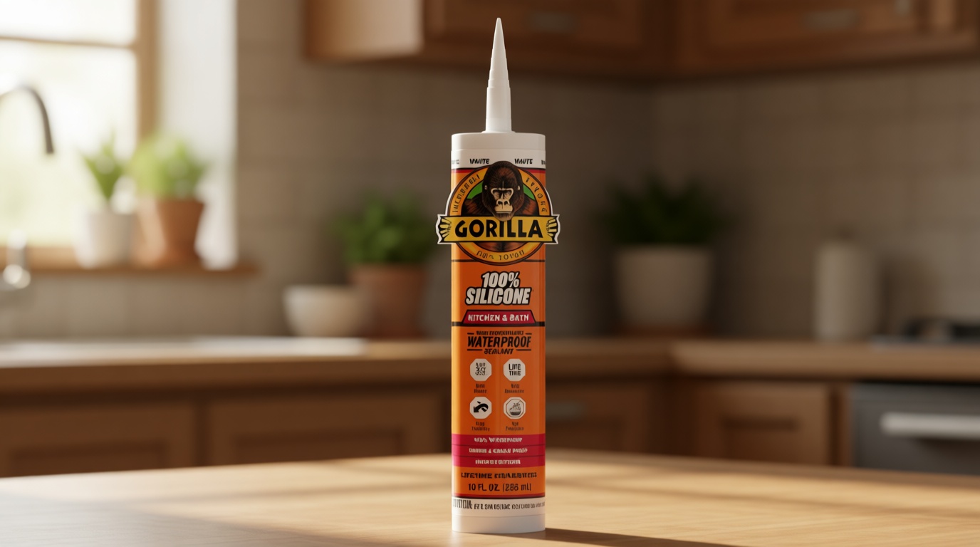 Gorilla 100% Silicone Caulk Kitchen & Bath Sealant, Mold Resistant, 10 oz. Cartridge, White