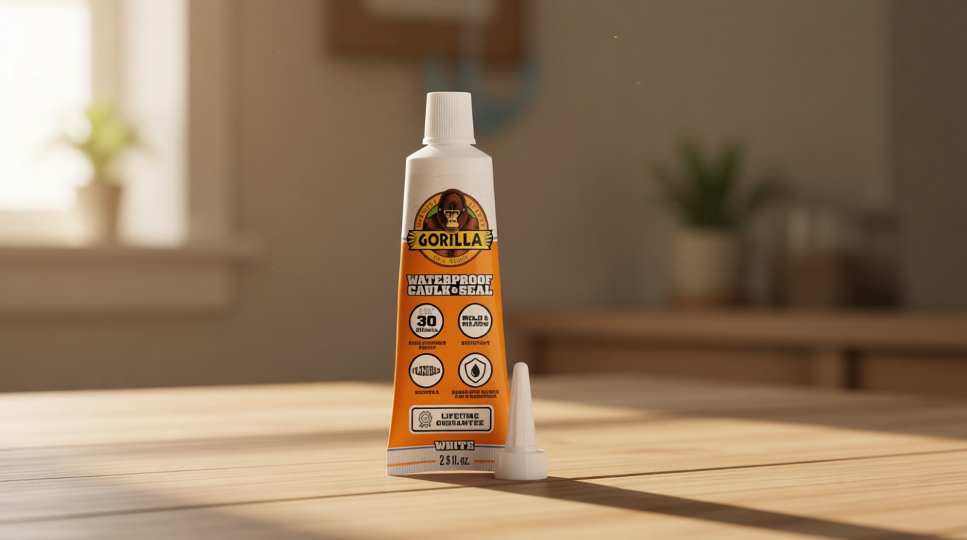 Gorilla 100% Silicone Caulk, Waterproof Sealant, 2.8oz Squeeze Tube (Pack of 1) – White -10 Year Mold Resistant Kitchen, Window, Bath, Marine, Door and More