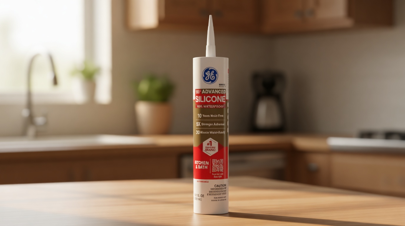 GE Advanced Silicone Caulk for Kitchen & Bathroom, White, 10 fl oz Cartridge, 1 Pack - 100% Waterproof Silicone Sealant, 5X Stronger Adhesion, Shrink & Crack Proof