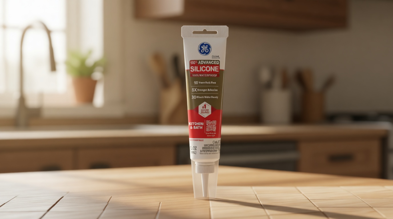 GE Advanced Silicone Caulk for Kitchen & Bathroom, Clear, 2.8 fl oz Tube, 1 Pack - 100% Waterproof Silicone Sealant, 5X Stronger Adhesion, Shrink & Crack Proof
