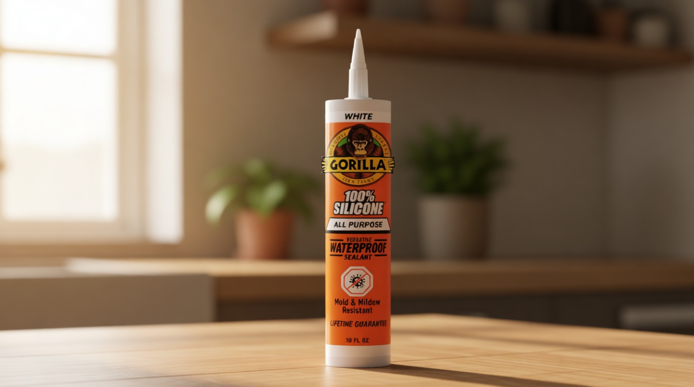 Gorilla 100% Silicone Waterproof Caulk, All‑Purpose Sealant, Mold & Mildew Resistant, Flexible Seal, White, 10 oz Cartridge (Pack of 1)