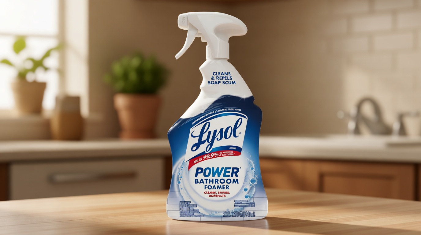 Lysol Power Foaming Bathroom Cleaner, Multipurpose Cleaner for Showers, Bathtubs, Sinks, Disinfectant Spray Kills 99.9% of Germs, Zero Bleach Cleaning Spray, 32 Oz.