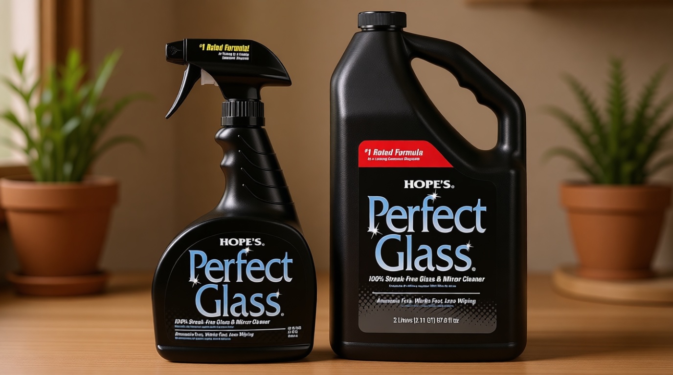 HOPE'S Perfect Glass Cleaner, Streak-Free, Ammonia-Free Window, Mirror, Screen, and Shower Door Cleaner, Indoor and Outdoor Glass Surfaces, 32 Fl Oz Spray Bottle and 67.6 Fl Oz Refill, Pack of 1
