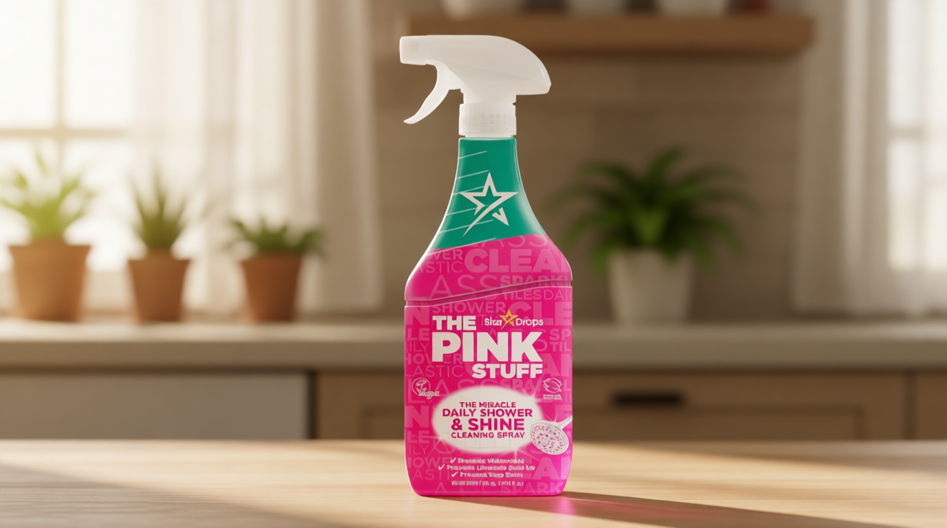 The Pink Stuff Miracle Daily Shower & Shine Spray – 30oz Bathroom Cleaner for Glass, Tile, Mirrors & Chrome – Prevents Soap Scum & Watermarks – No Rinse Spray & Leave Formula