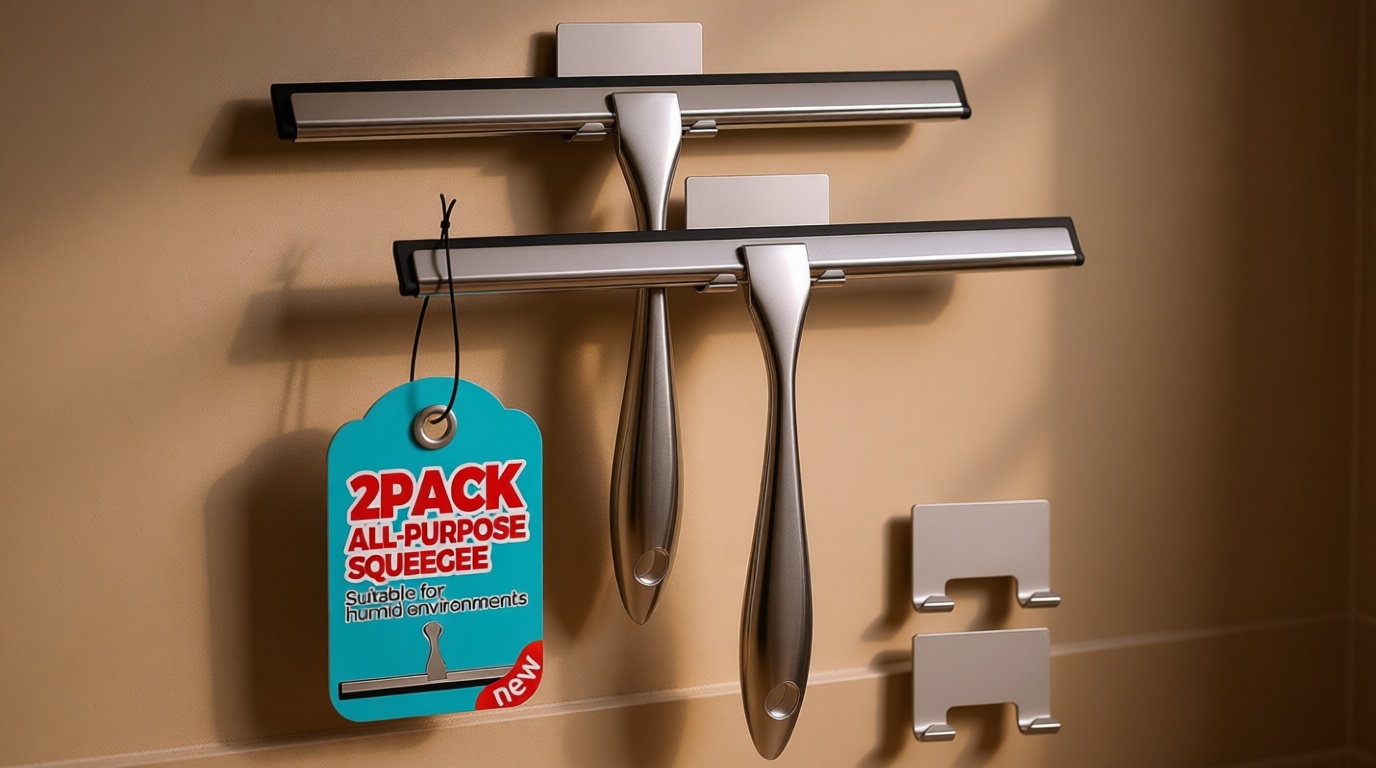ALFLOD 2PACK Shower Squeegee for Glass Doors, Squeegee for Shower Glass，All-Purpose Tile Walls, Bathroom, Window, Glass and Car Windshield, Mirrors and Kitchen-Stainless Steel, 10 Inches, Silver