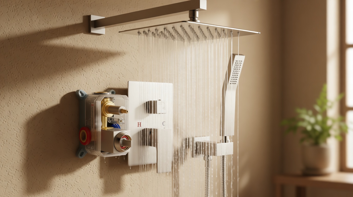 gotonovo Rainfall Bathroom Shower System Rain Shower Head and Handle Set Wall Mounted Shower Complete Combo Solid Brass Pressure Balancing Shower Mixer Valve 10 Inch Brushed Nickel Recycled Claim Standard Blended